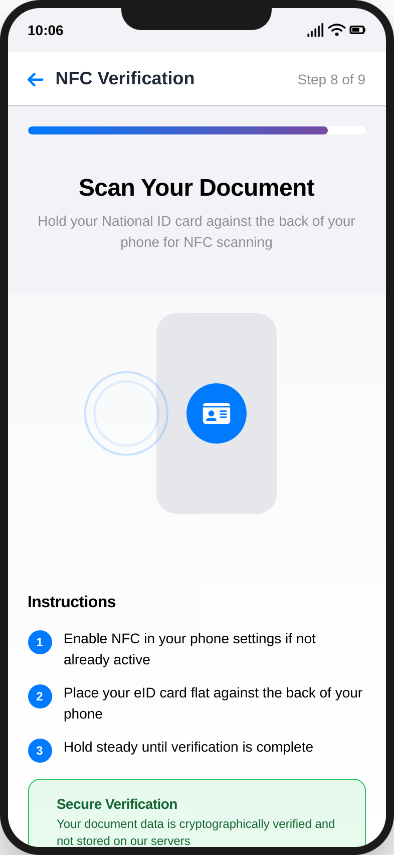 myID app document verification screen
