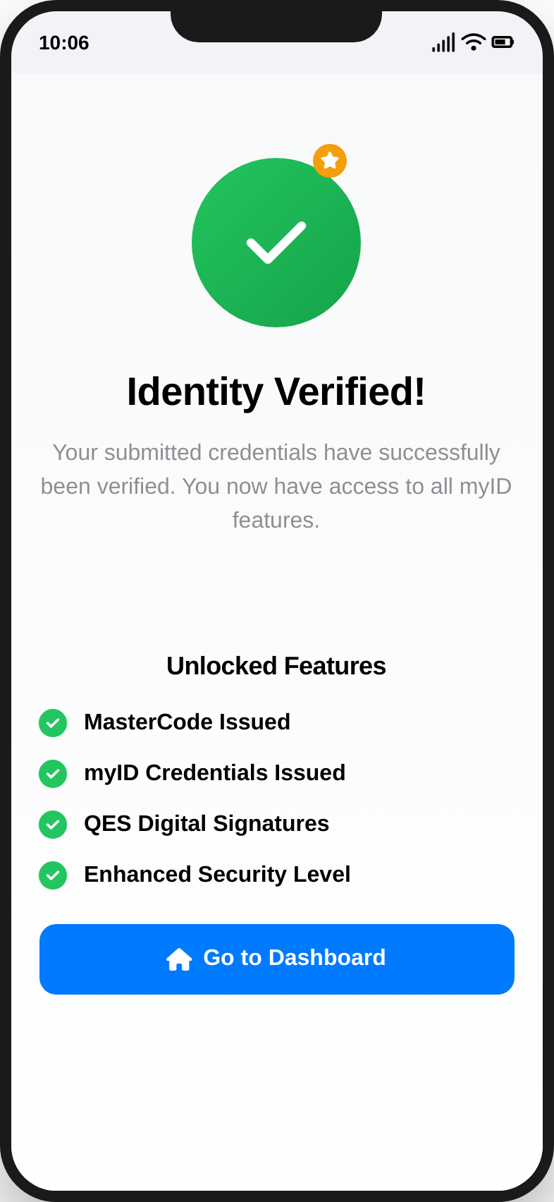 myID app identity verified screen